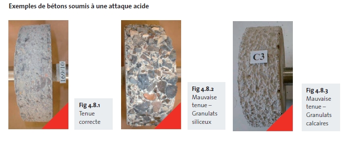 Exemples de bétons soumis à une attaque acide Exemples de bétons soumis à une attaque acide